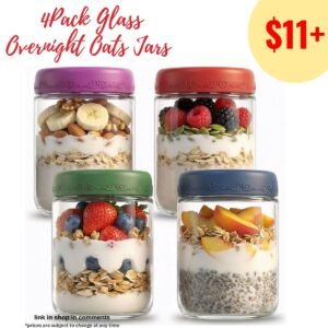 4 Pack Glass Overnight Oats Jars