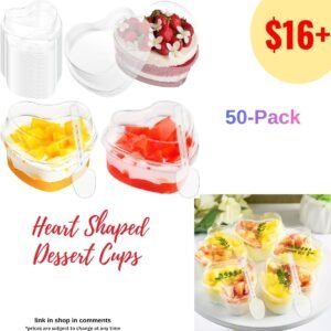 50 Pack Heart Shaped Dessert Cups