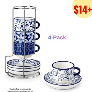 Set of 4, Porcelain Stackable Cups