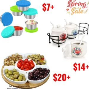 6 pack Containers | Condiment Server Set ! 3 Pcs Ceramic Condiment Jars