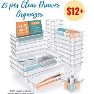 25 PCS Clear Plastic Drawer Organizer