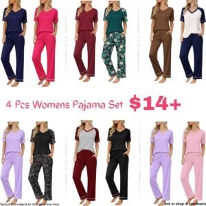 4 Pcs Womens Pajama Set