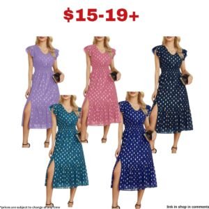 V Neck Ruffle Sleeve Dress