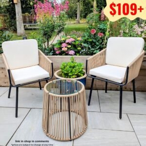 3 Piece Patio Rattan Bistro Set