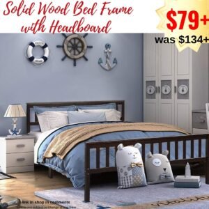 Solid Wood Bed Frame with Headboard