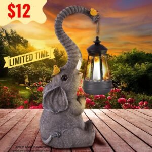 Solar Outdoor Garden Decor Elephant Statue