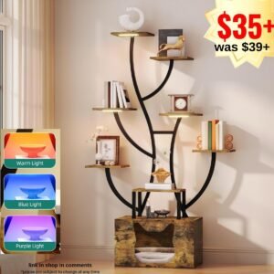 Tall Bookshelf with LED Light,