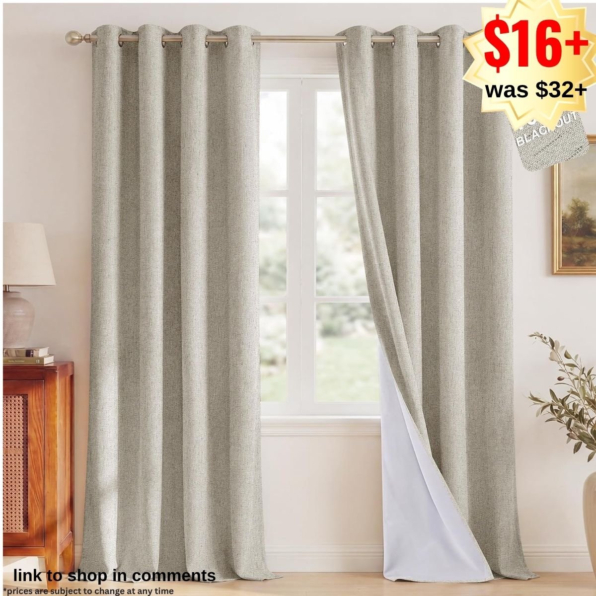 100% Blackout Linen Beige Curtains