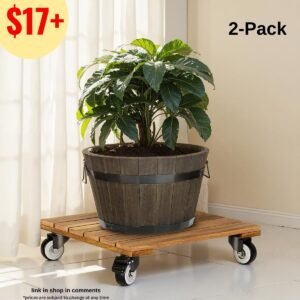 2pack Wood Plant Caddy With Wheels