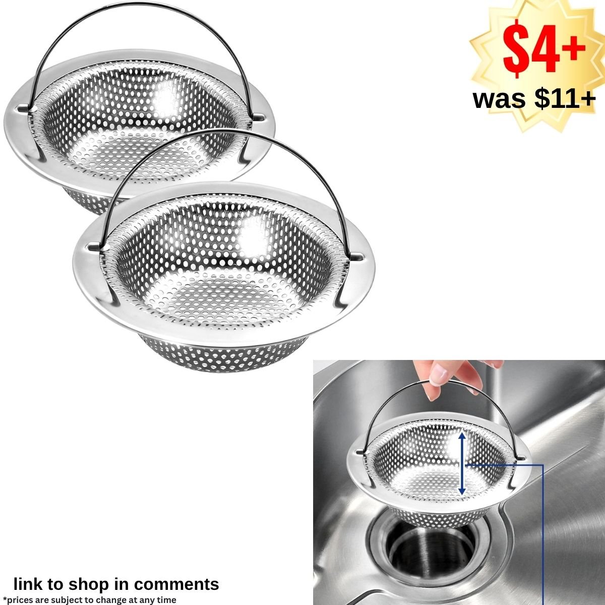 2 Pack Kitchen Sink Drain Strainer