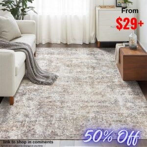 Washable Neutral Abstract Rug