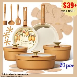 20pcs Ceramic Cookware Set with Detachable Handles,
