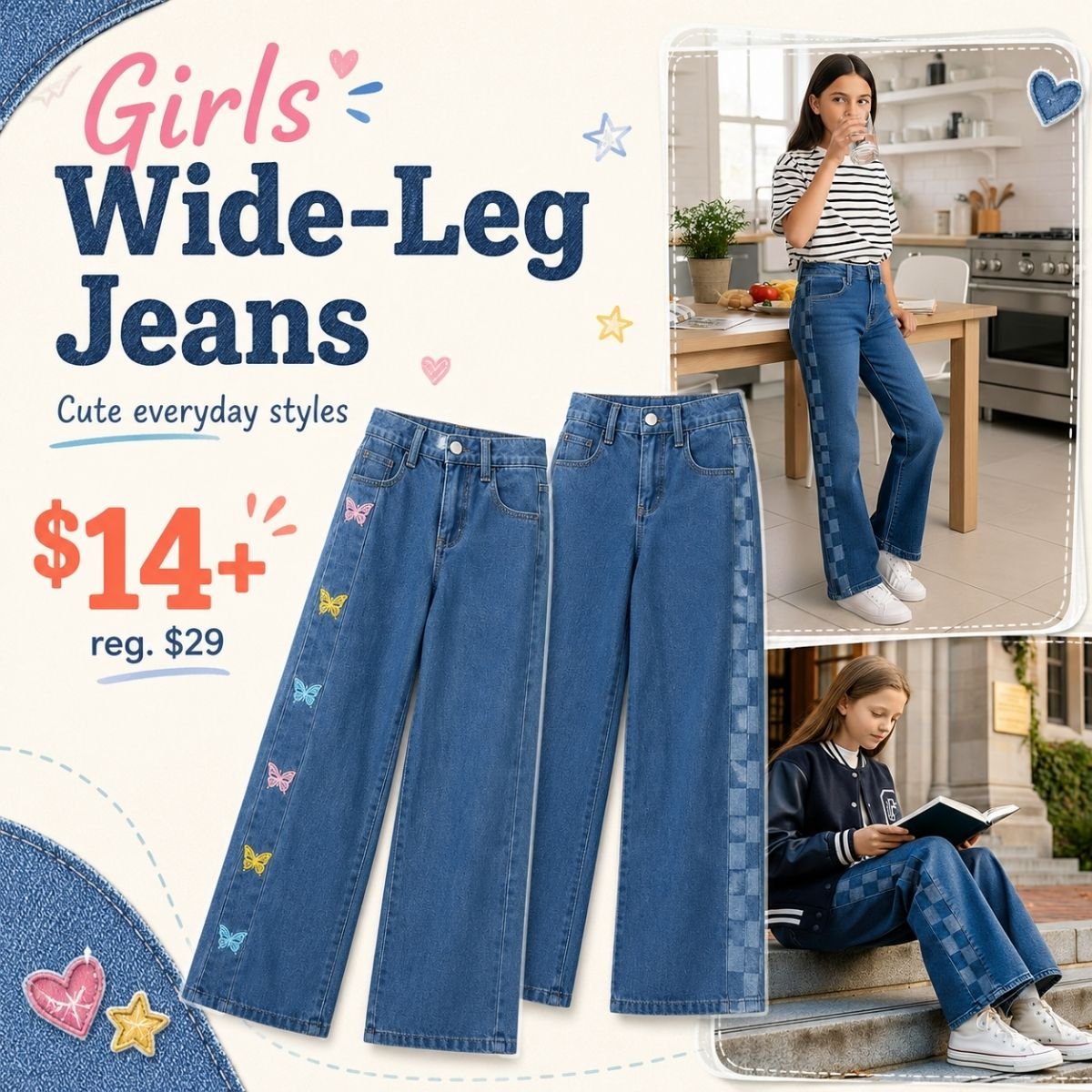 Girls Wide Leg Jeans