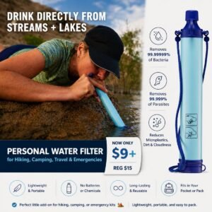 Personal Water Filter for Hiking, Camping,