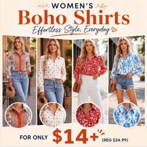 Women's Boho Floral Button Down Shirts