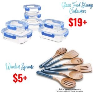 Glass Food Storage Containers, Wooden Spoons