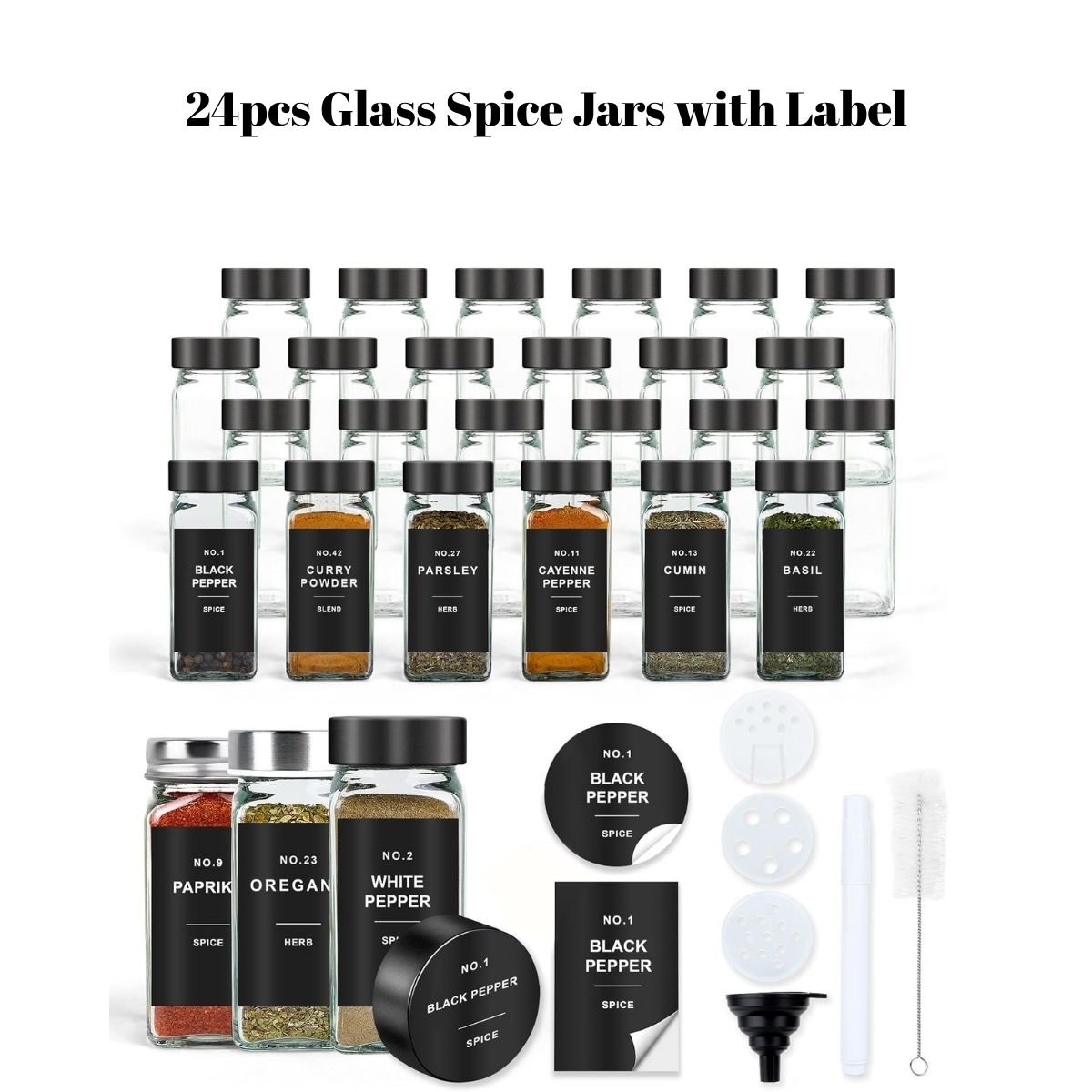 24pcs Glass Spice Jars with Label