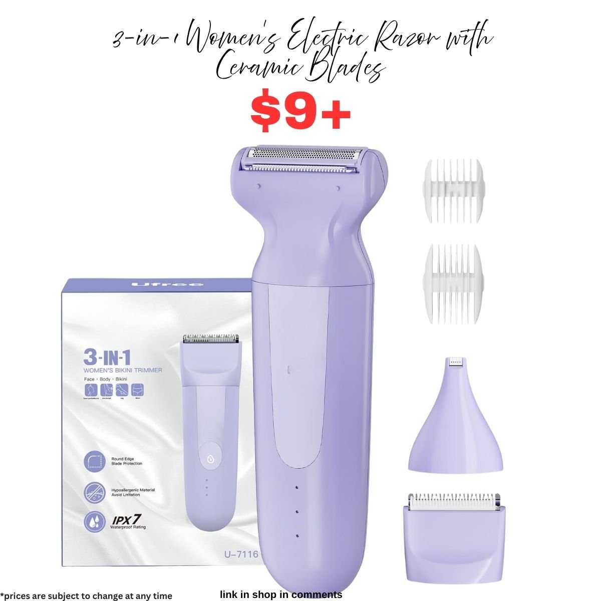 3-in-1 Women's Electric Razor with Ceramic Blades