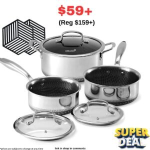 Hybrid Nonstick 6-Piece Pot Set with 2 Silicone Trivets