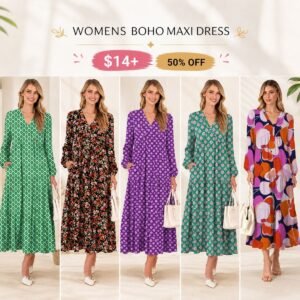 Womens Long Sleeve Boho Maxi Dress
