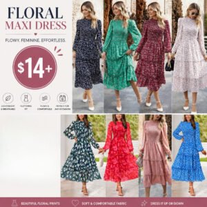 Women’s Smocked Bodice Floral Maxi Dress