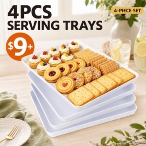 4PCS White Plastic Serving Trays