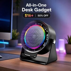 Bluetooth Speaker with Phone Stand, Desk Fans & RGB Lights,
