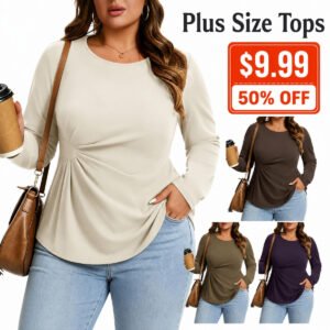 Plus Size Ruched Waist Long Sleeve Top