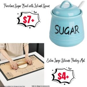 Extra Large Silicone Pastry Mat | Porcelain Sugar Bowl with Lid and Spoon 