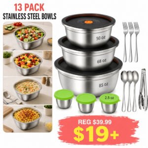 13 Pack Stainless Steel Salad Bowls Set