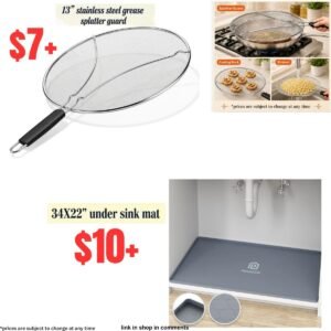 13″ SS Grease Splatter Guard | 34X22″ under-sink mat