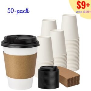 50 Pack Disposable Coffee Cups with Lids