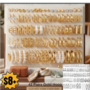 42 Pairs Hypoallergenic Gold Hoop Earrings Set