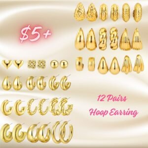12 Pairs Trendy  Hoop Earring