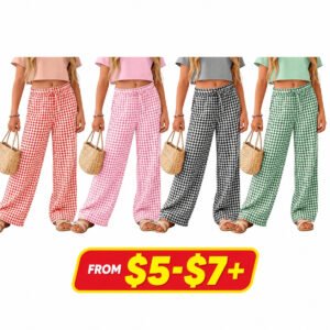 Girls Gingham Wide Leg Pants