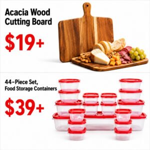 Acacia Wood Cutting Board |  44-Piece Set, Food Storage Containers