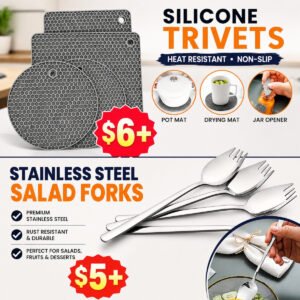 4-Pack Stainless Steel Sporks | Silicone Trivet Mats 4 pcs