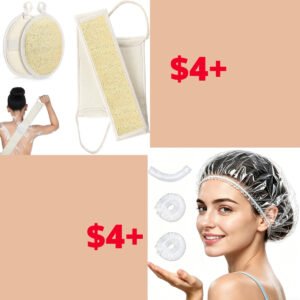 Natural Loofah Back Scrubber | Plastic Shower Cap, 100 Pack
