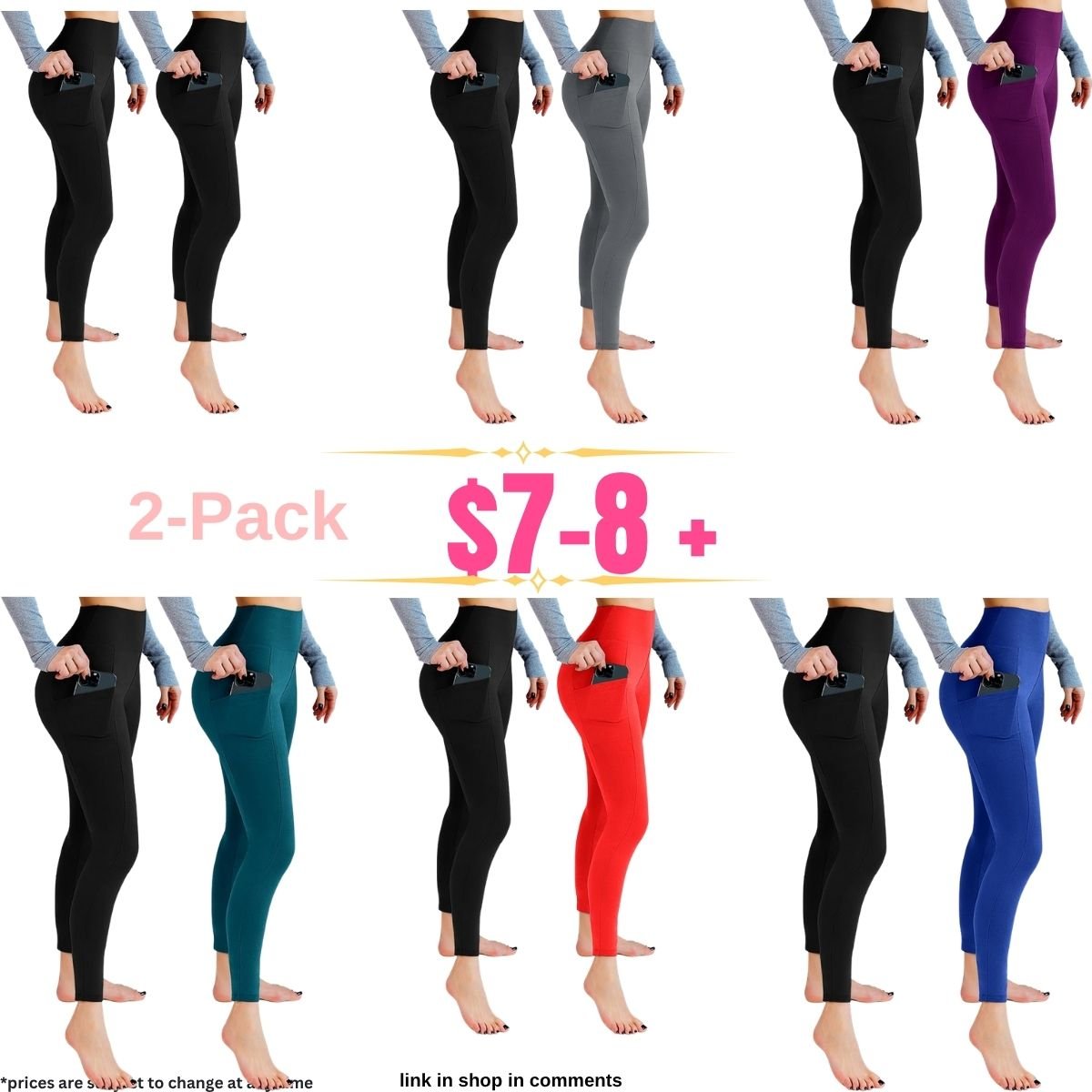 2-Pack High Waist Leggings with Pockets