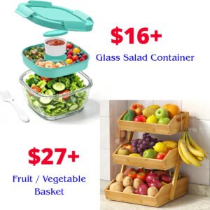 Glass Salad Container | Bamboo Fruit Basket