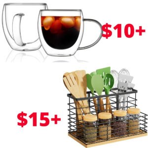 Kitchen Utensil Holder | Double Walled Glass Coffee Mugs
