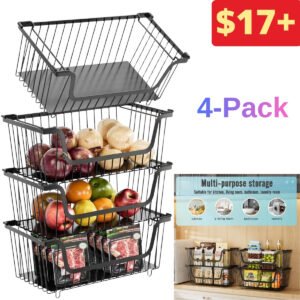4 Pcs Stackable Wire Baskets