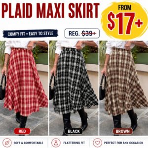 Plaid High Waisted Midi Skirts