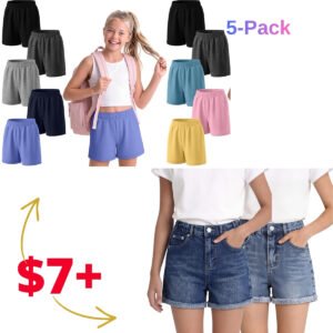 Girls Jean Shorts & Cotton Athletic Shorts