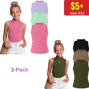 3 Pack Girls Mock Neck Tank Tops