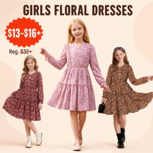 Girls V-Neck Floral Dresses