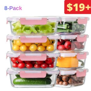 8-Pack Large Glass Meal Prep Containers
