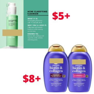 e.l.f. SKIN Clarifying Cleanser | OGX Thick & Full Shampoo & Conditioner