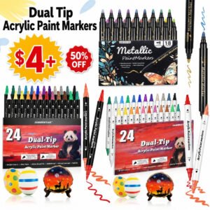 24 Colors Dual Tip Acrylic Paint Markers