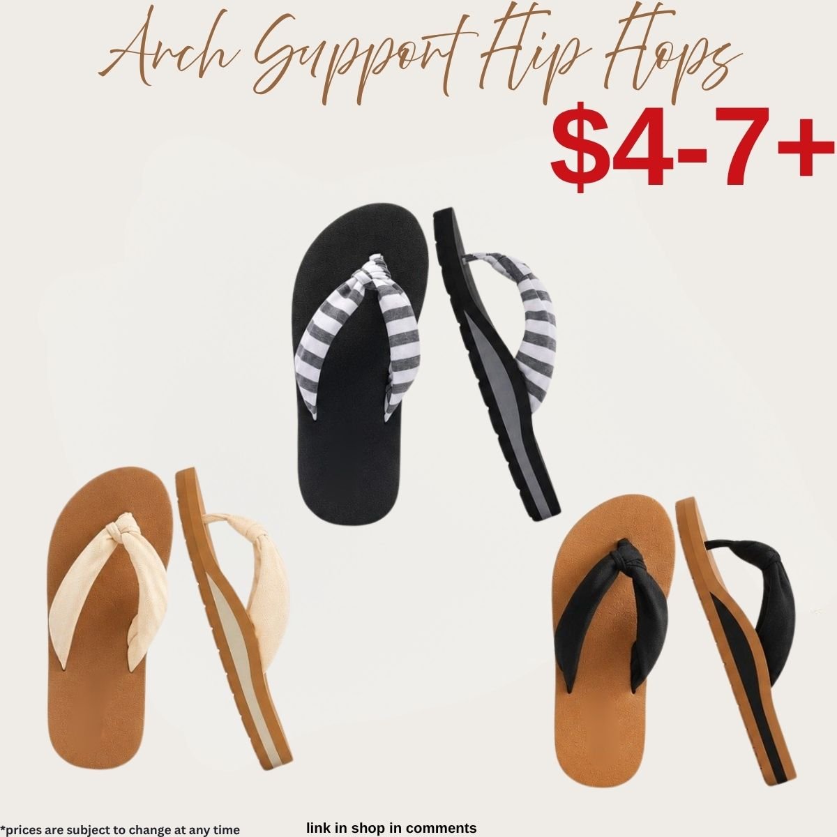 Cushioned arch-support flip-flops